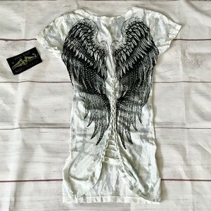 🎈⏰FLASH SALE  NWT Affliction Wings Graphics Bling Braided Back Tee